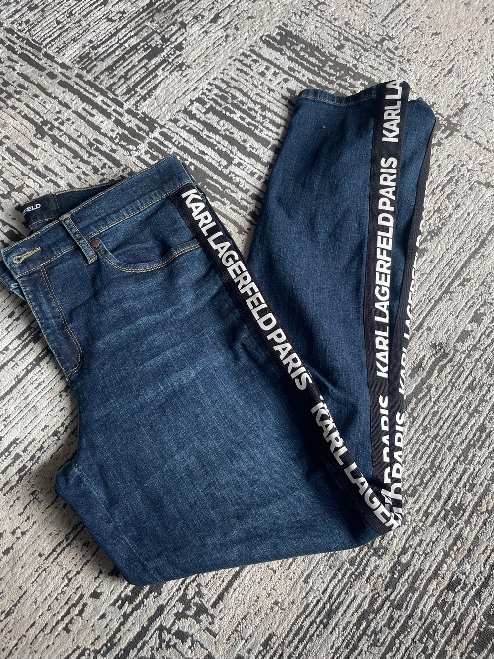 Karl Lagerfeld Navy Jeans with Black & White Logo Side Tape